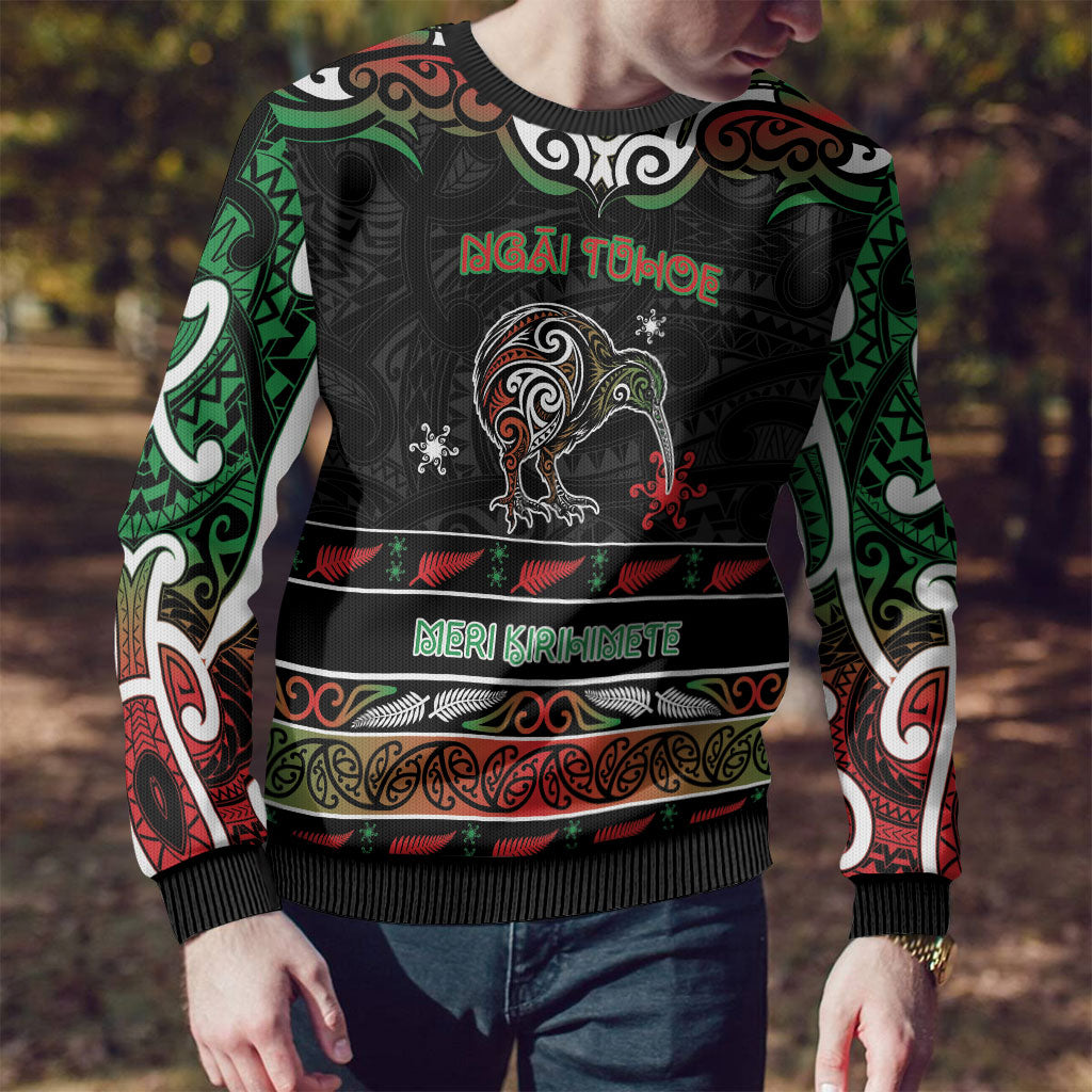 Personalised Ngai Tuhoe Aotearoa Meri Kirihimete Ugly Christmas Sweater Maori Kiwi Bird Silver Fern Koru Pattern