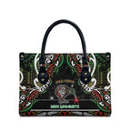 Ngai Tuhoe Aotearoa Meri Kirihimete Leather Bag Maori Kiwi Bird Silver Fern Koru Pattern