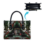 Ngai Tuhoe Aotearoa Meri Kirihimete Leather Bag Maori Kiwi Bird Silver Fern Koru Pattern