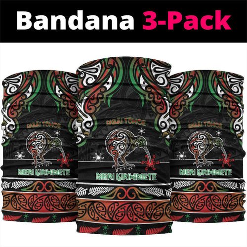 Ngai Tuhoe Aotearoa Meri Kirihimete Neck Gaiter Maori Kiwi Bird Silver Fern Koru Pattern