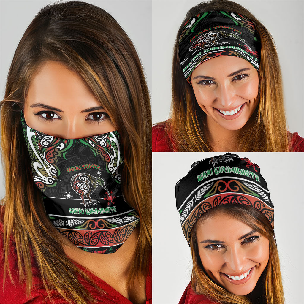 Ngai Tuhoe Aotearoa Meri Kirihimete Neck Gaiter Maori Kiwi Bird Silver Fern Koru Pattern