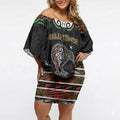 Personalised Ngai Tuhoe Aotearoa Meri Kirihimete Off Shoulder Short Dress Maori Kiwi Bird Silver Fern Koru Pattern
