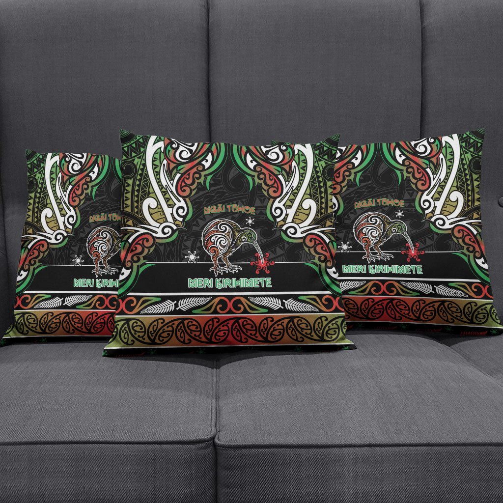 Ngai Tuhoe Aotearoa Meri Kirihimete Pillow Cover Maori Kiwi Bird Silver Fern Koru Pattern