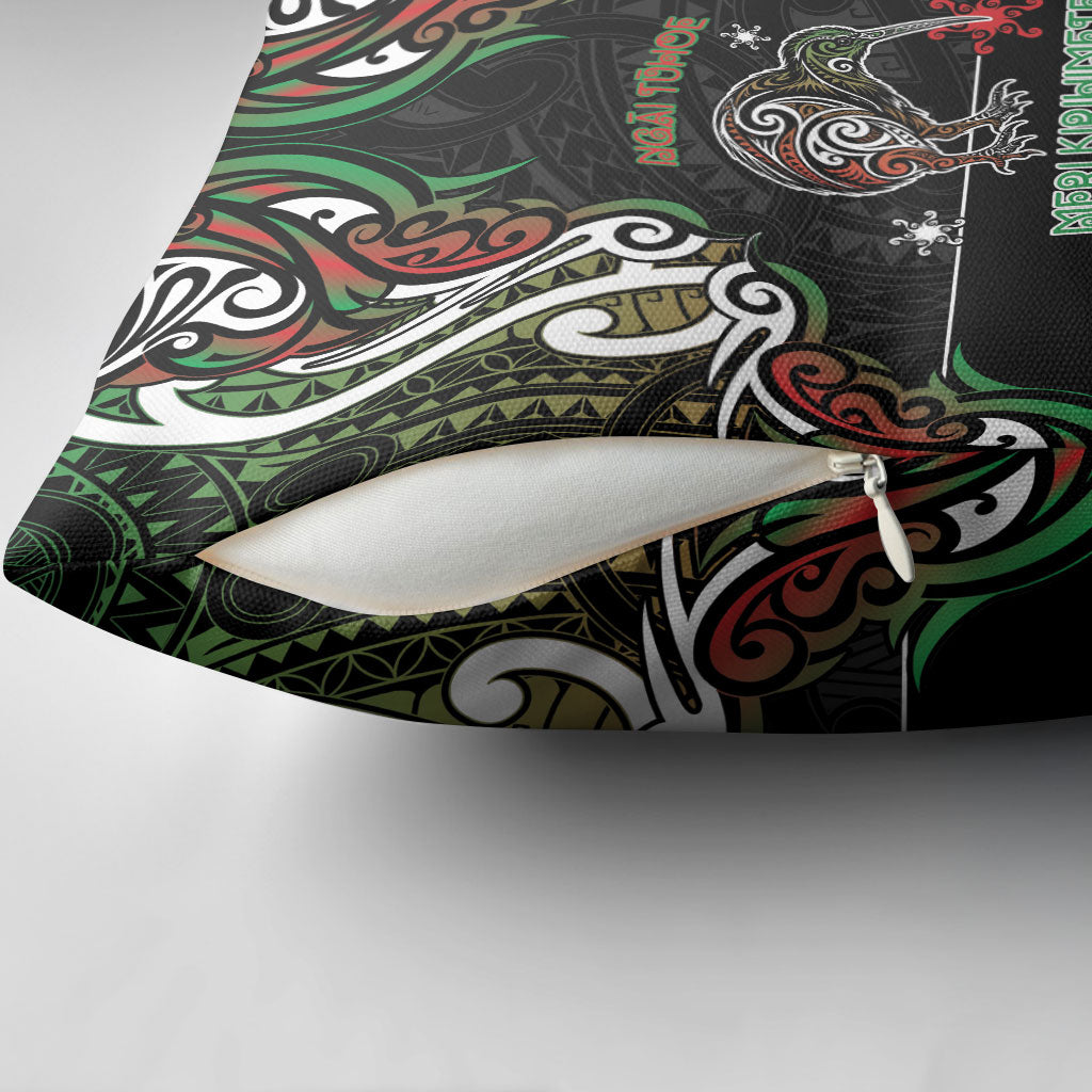 Ngai Tuhoe Aotearoa Meri Kirihimete Pillow Cover Maori Kiwi Bird Silver Fern Koru Pattern