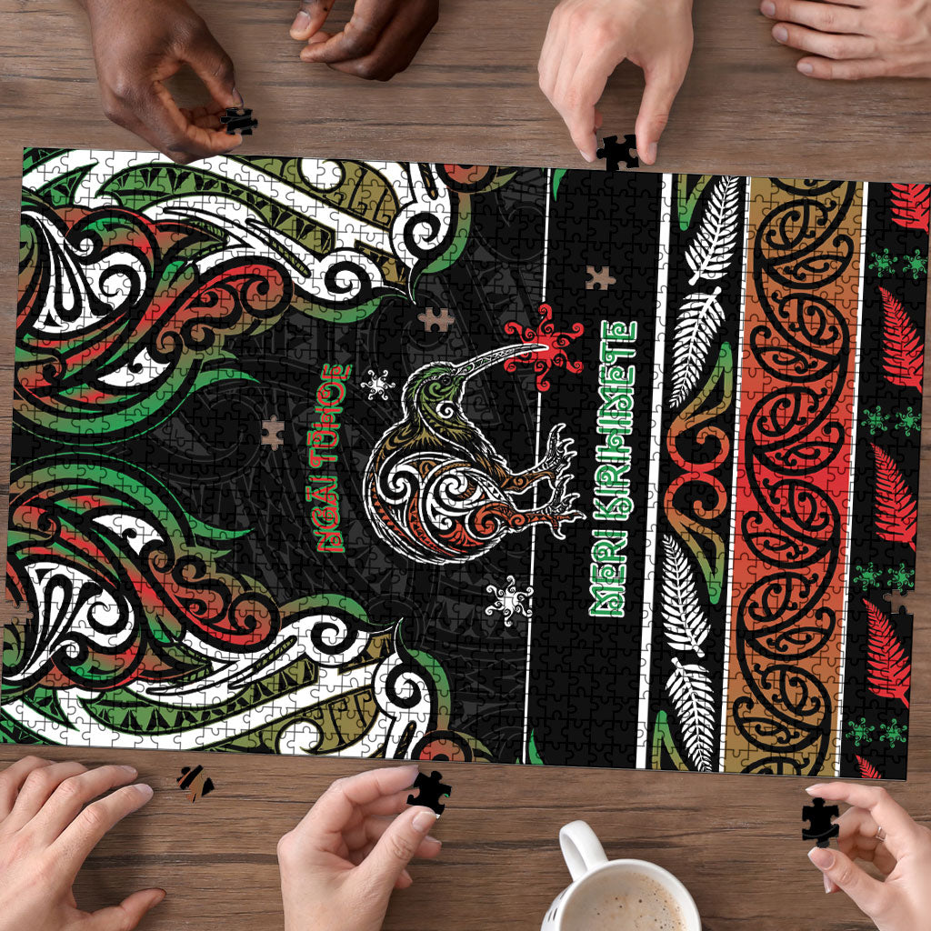 Ngai Tuhoe Aotearoa Meri Kirihimete Puzzle Maori Kiwi Bird Silver Fern Koru Pattern