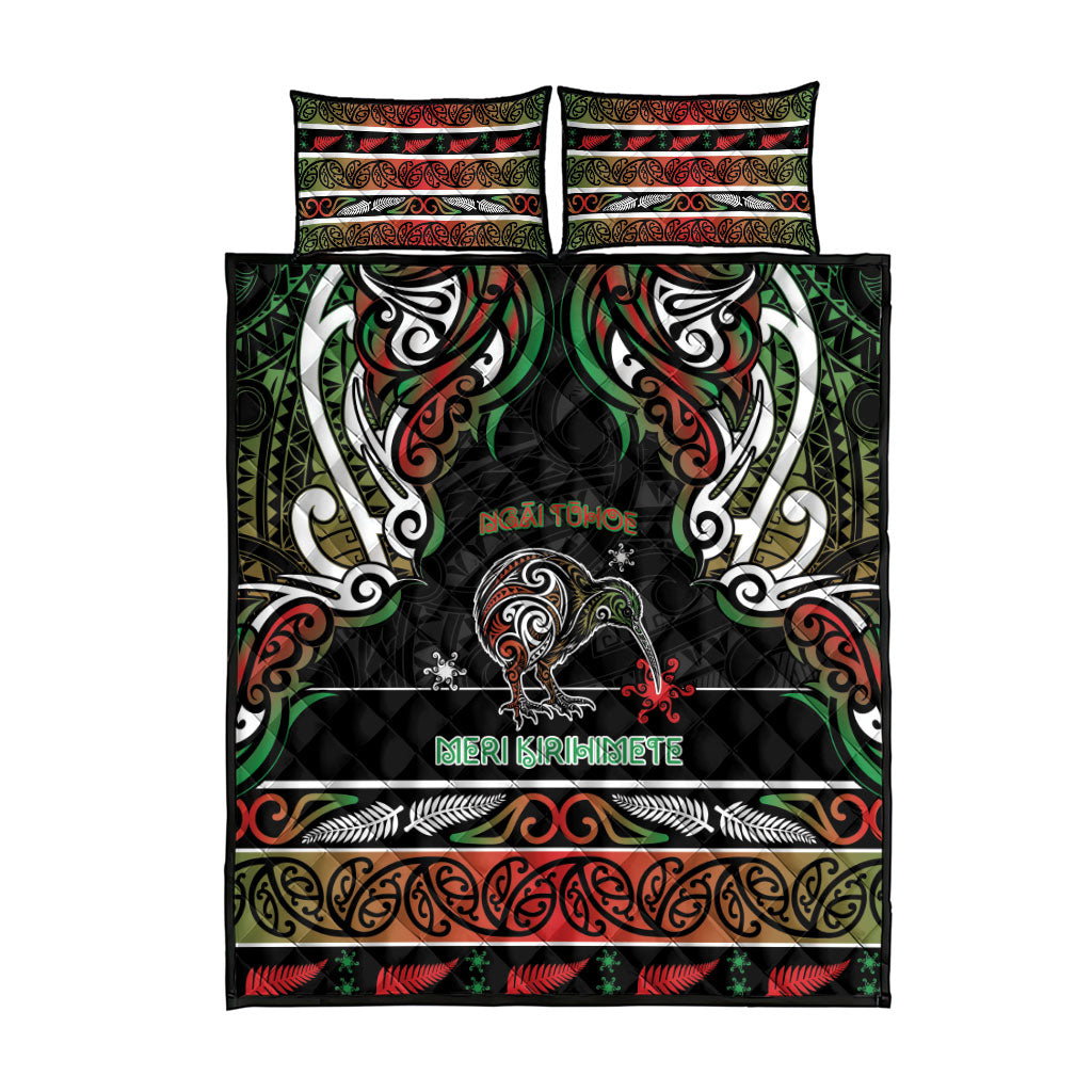 Ngai Tuhoe Aotearoa Meri Kirihimete Quilt Bed Set Maori Kiwi Bird Silver Fern Koru Pattern