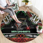 Ngai Tuhoe Aotearoa Meri Kirihimete Round Carpet Maori Kiwi Bird Silver Fern Koru Pattern