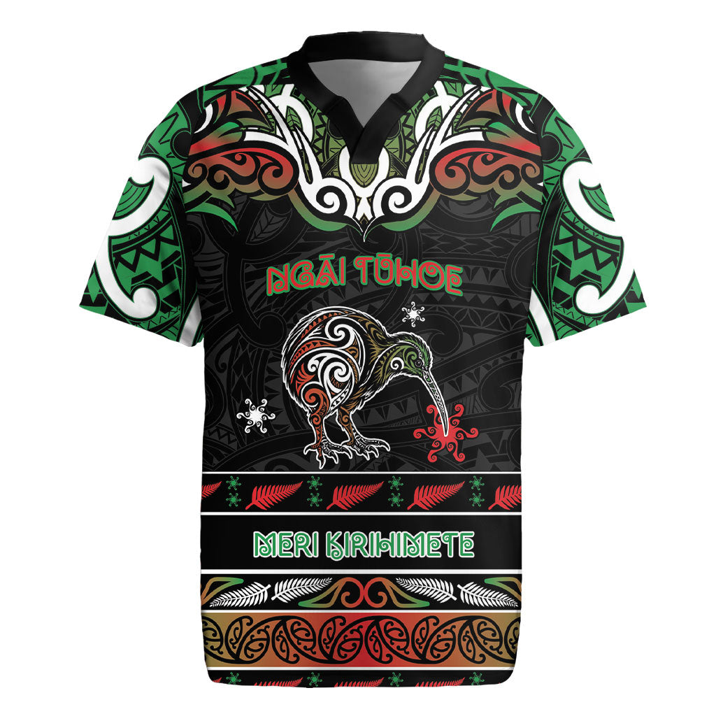 Personalised Ngai Tuhoe Aotearoa Meri Kirihimete Rugby Jersey Maori Kiwi Bird Silver Fern Koru Pattern
