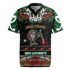 Personalised Ngai Tuhoe Aotearoa Meri Kirihimete Rugby Jersey Maori Kiwi Bird Silver Fern Koru Pattern