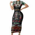 Personalised Ngai Tuhoe Aotearoa Meri Kirihimete Short Sleeve Bodycon Dress Maori Kiwi Bird Silver Fern Koru Pattern
