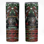 Personalised Ngai Tuhoe Aotearoa Meri Kirihimete Skinny Tumbler Maori Kiwi Bird Silver Fern Koru Pattern