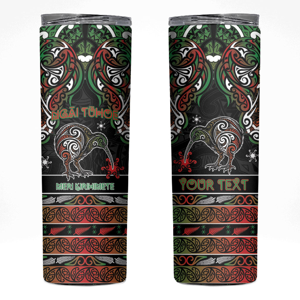 Personalised Ngai Tuhoe Aotearoa Meri Kirihimete Skinny Tumbler Maori Kiwi Bird Silver Fern Koru Pattern