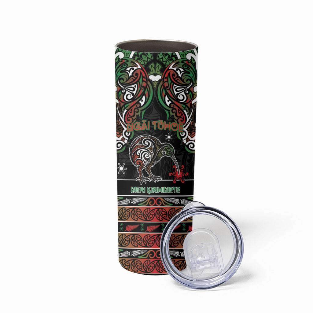 Personalised Ngai Tuhoe Aotearoa Meri Kirihimete Skinny Tumbler Maori Kiwi Bird Silver Fern Koru Pattern