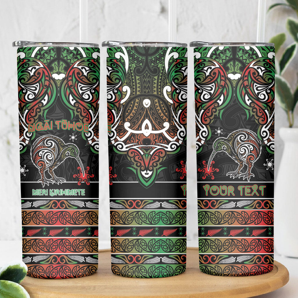 Personalised Ngai Tuhoe Aotearoa Meri Kirihimete Skinny Tumbler Maori Kiwi Bird Silver Fern Koru Pattern