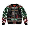 Personalised Ngai Tuhoe Aotearoa Meri Kirihimete Sleeve Zip Bomber Jacket Maori Kiwi Bird Silver Fern Koru Pattern