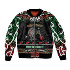 Personalised Ngai Tuhoe Aotearoa Meri Kirihimete Sleeve Zip Bomber Jacket Maori Kiwi Bird Silver Fern Koru Pattern
