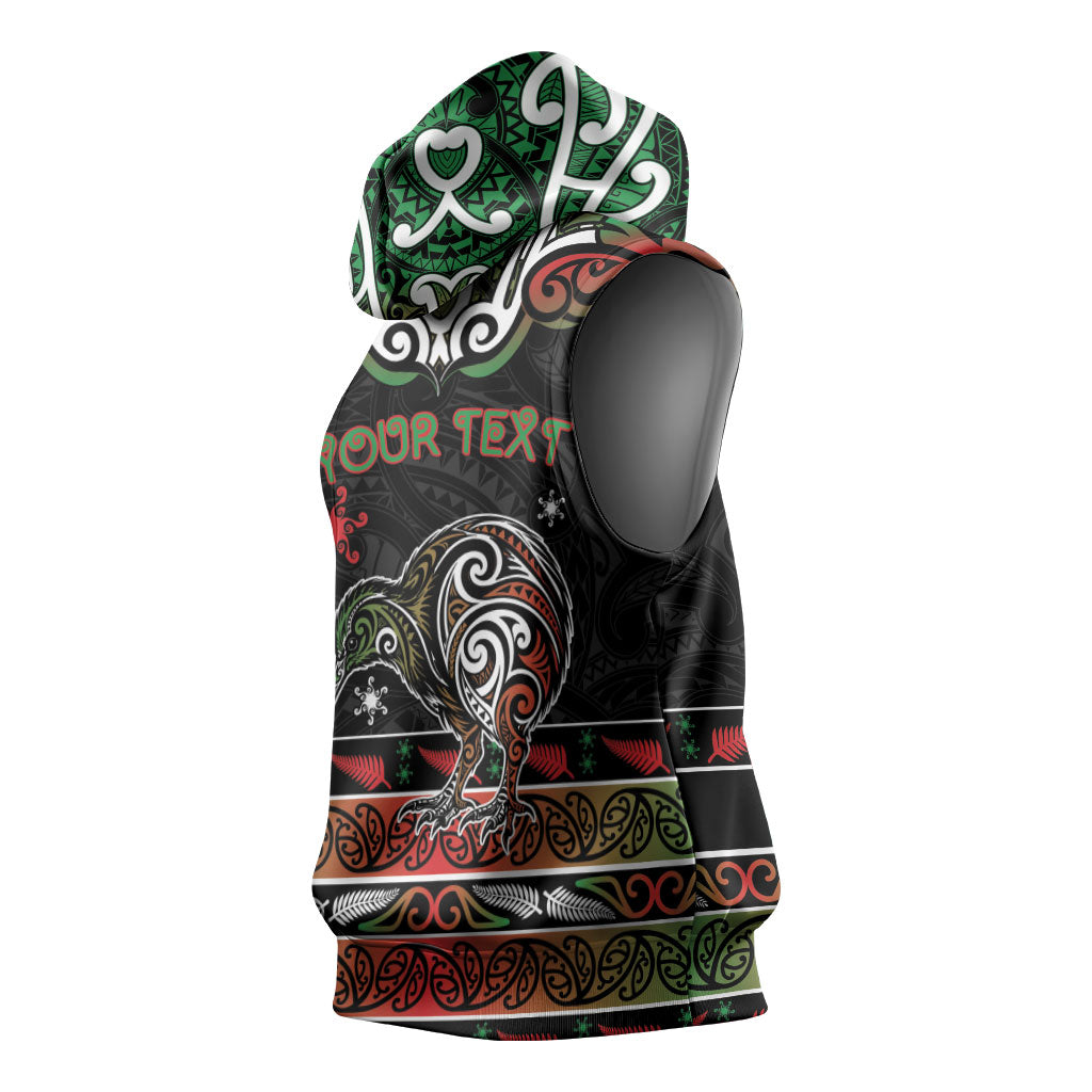 Personalised Ngai Tuhoe Aotearoa Meri Kirihimete Sleeveless Hoodie Maori Kiwi Bird Silver Fern Koru Pattern