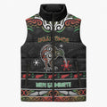 Personalised Ngai Tuhoe Aotearoa Meri Kirihimete Sleeveless Puffer Jacket Maori Kiwi Bird Silver Fern Koru Pattern