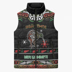 Personalised Ngai Tuhoe Aotearoa Meri Kirihimete Sleeveless Puffer Jacket Maori Kiwi Bird Silver Fern Koru Pattern