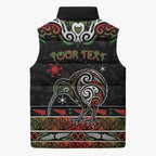 Personalised Ngai Tuhoe Aotearoa Meri Kirihimete Sleeveless Puffer Jacket Maori Kiwi Bird Silver Fern Koru Pattern
