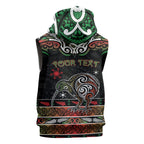 Personalised Ngai Tuhoe Aotearoa Meri Kirihimete Sleeveless Zip Hoodie Maori Kiwi Bird Silver Fern Koru Pattern