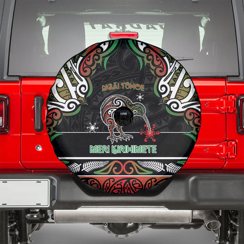 Ngai Tuhoe Aotearoa Meri Kirihimete Spare Tire Cover Maori Kiwi Bird Silver Fern Koru Pattern