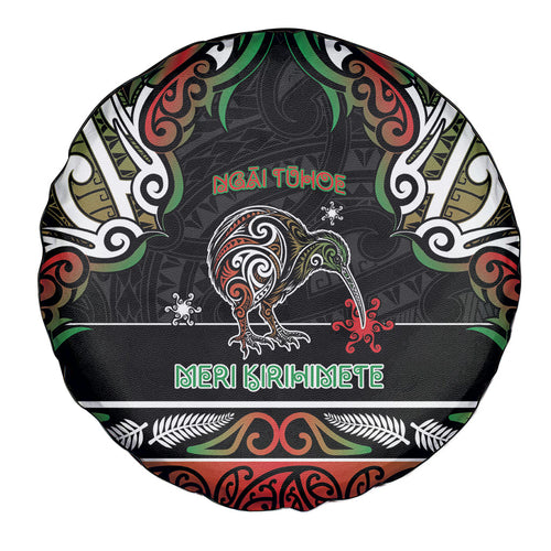 Ngai Tuhoe Aotearoa Meri Kirihimete Spare Tire Cover Maori Kiwi Bird Silver Fern Koru Pattern