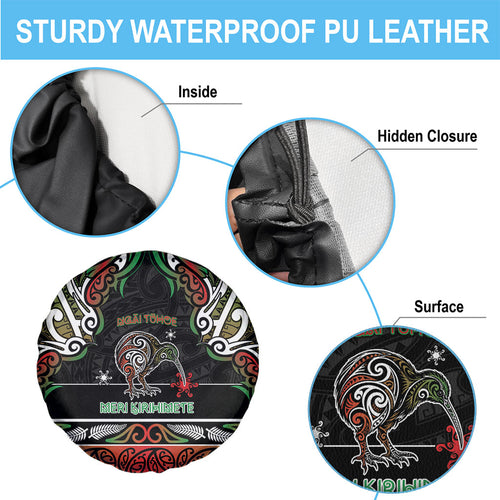 Ngai Tuhoe Aotearoa Meri Kirihimete Spare Tire Cover Maori Kiwi Bird Silver Fern Koru Pattern