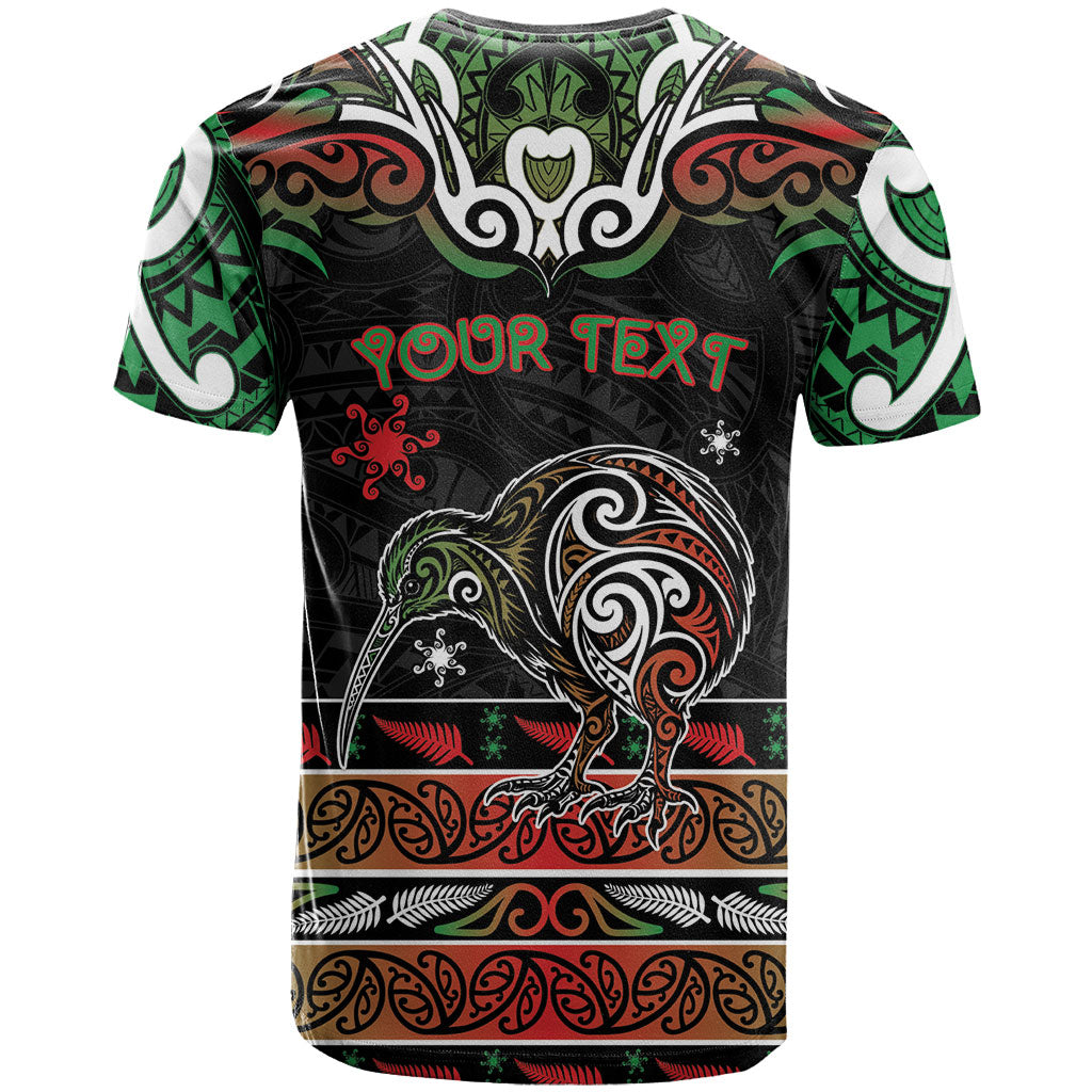 Personalised Ngai Tuhoe Aotearoa Meri Kirihimete T Shirt Maori Kiwi Bird Silver Fern Koru Pattern