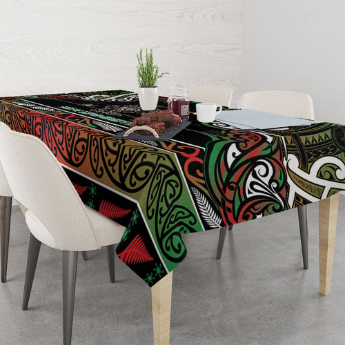 Ngai Tuhoe Aotearoa Meri Kirihimete Tablecloth Maori Kiwi Bird Silver Fern Koru Pattern