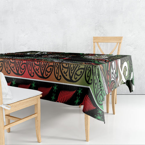 Ngai Tuhoe Aotearoa Meri Kirihimete Tablecloth Maori Kiwi Bird Silver Fern Koru Pattern