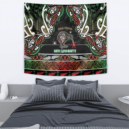 Ngai Tuhoe Aotearoa Meri Kirihimete Tapestry Maori Kiwi Bird Silver Fern Koru Pattern