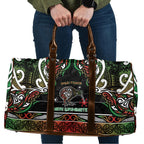 Ngai Tuhoe Aotearoa Meri Kirihimete Travel Bag Maori Kiwi Bird Silver Fern Koru Pattern
