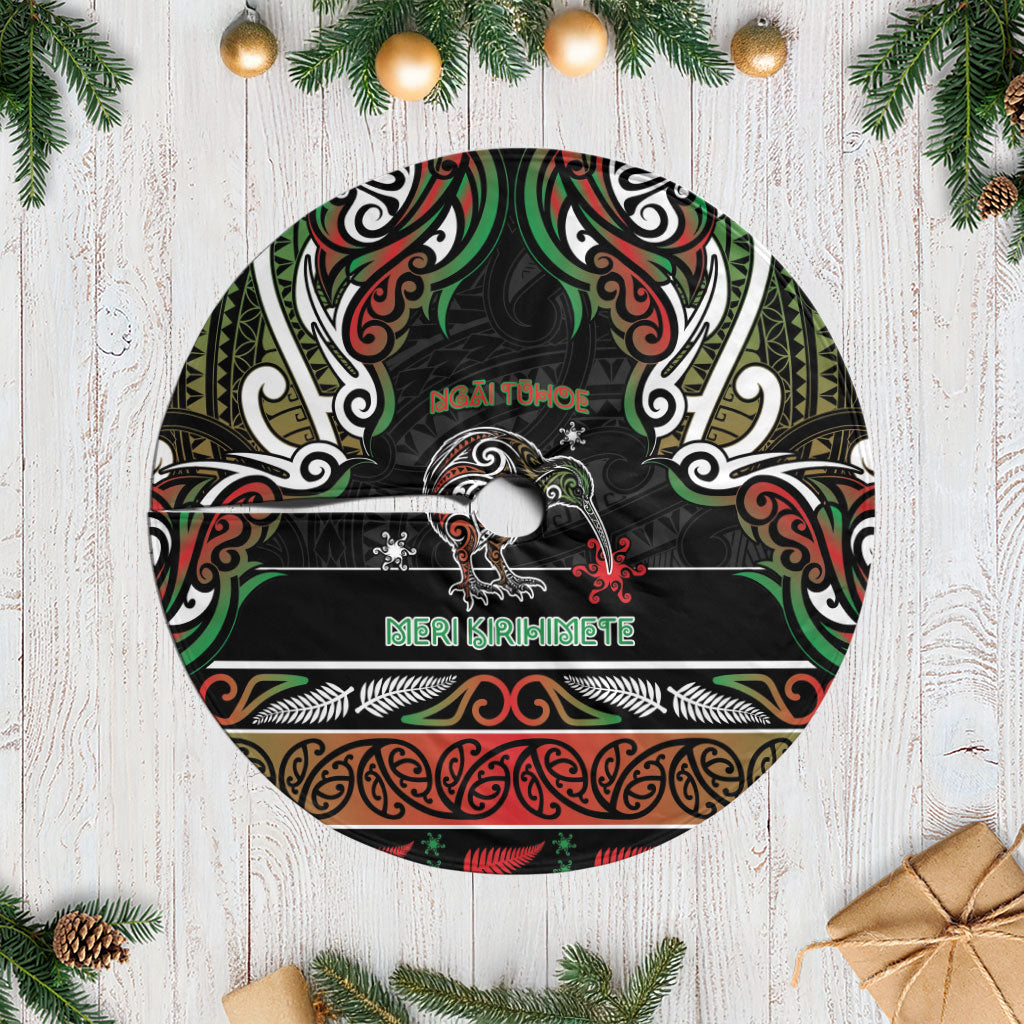 Ngai Tuhoe Aotearoa Meri Kirihimete Tree Skirt Maori Kiwi Bird Silver Fern Koru Pattern