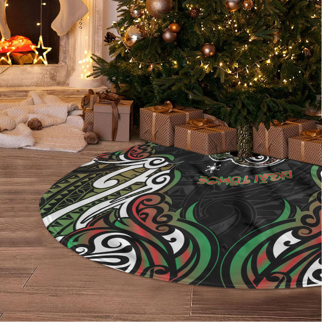 Ngai Tuhoe Aotearoa Meri Kirihimete Tree Skirt Maori Kiwi Bird Silver Fern Koru Pattern