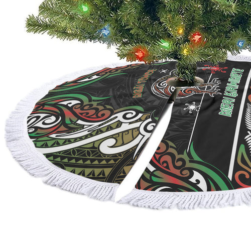 Ngai Tuhoe Aotearoa Meri Kirihimete Tree Skirt Maori Kiwi Bird Silver Fern Koru Pattern