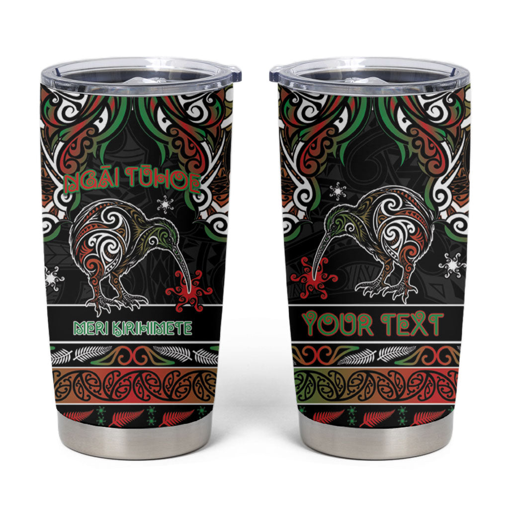 Personalised Ngai Tuhoe Aotearoa Meri Kirihimete Tumbler Cup Maori Kiwi Bird Silver Fern Koru Pattern