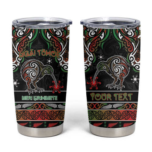Personalised Ngai Tuhoe Aotearoa Meri Kirihimete Tumbler Cup Maori Kiwi Bird Silver Fern Koru Pattern
