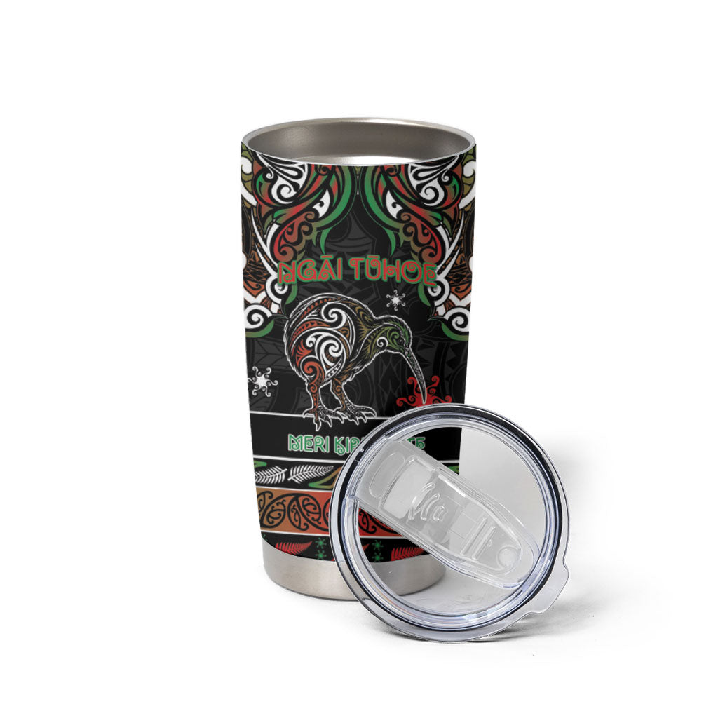 Personalised Ngai Tuhoe Aotearoa Meri Kirihimete Tumbler Cup Maori Kiwi Bird Silver Fern Koru Pattern