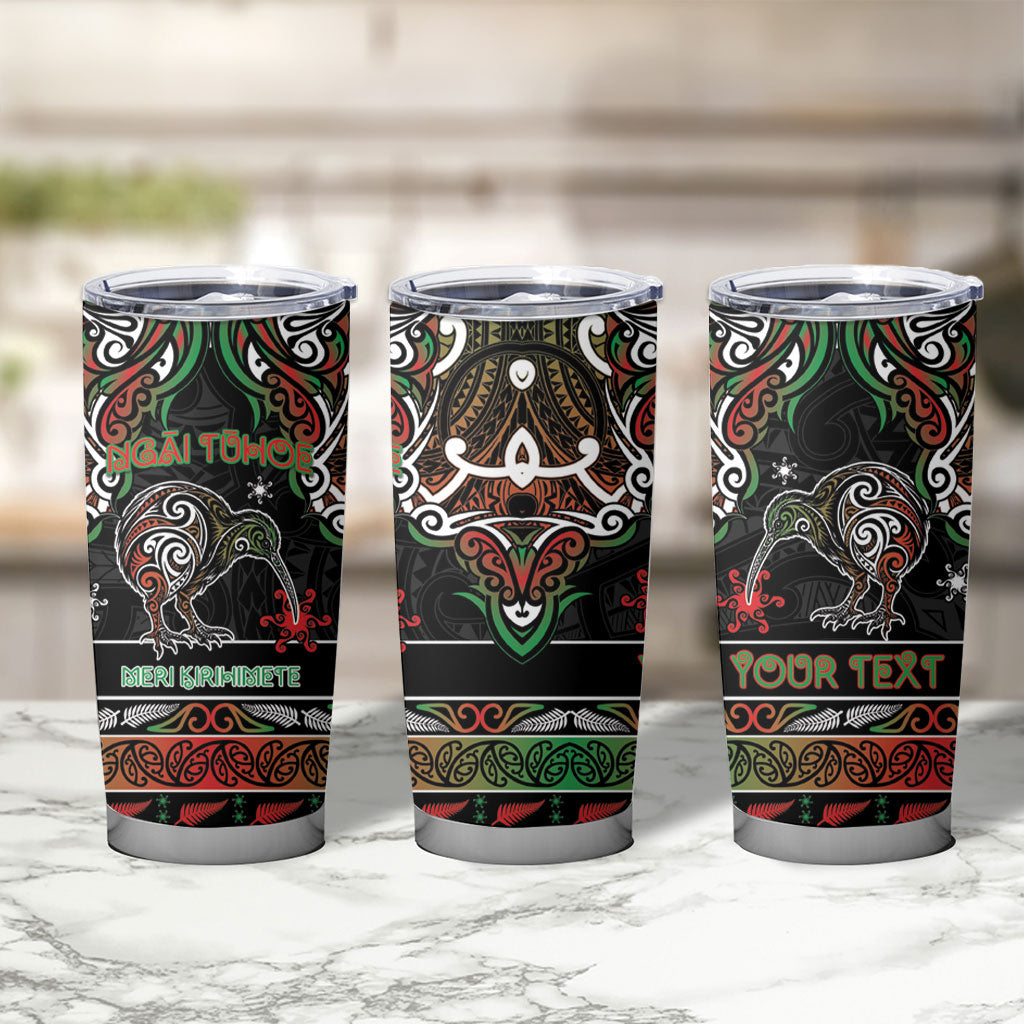 Personalised Ngai Tuhoe Aotearoa Meri Kirihimete Tumbler Cup Maori Kiwi Bird Silver Fern Koru Pattern