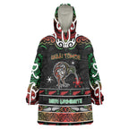 Personalised Ngai Tuhoe Aotearoa Meri Kirihimete Wearable Blanket Hoodie Maori Kiwi Bird Silver Fern Koru Pattern