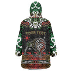 Personalised Ngai Tuhoe Aotearoa Meri Kirihimete Wearable Blanket Hoodie Maori Kiwi Bird Silver Fern Koru Pattern
