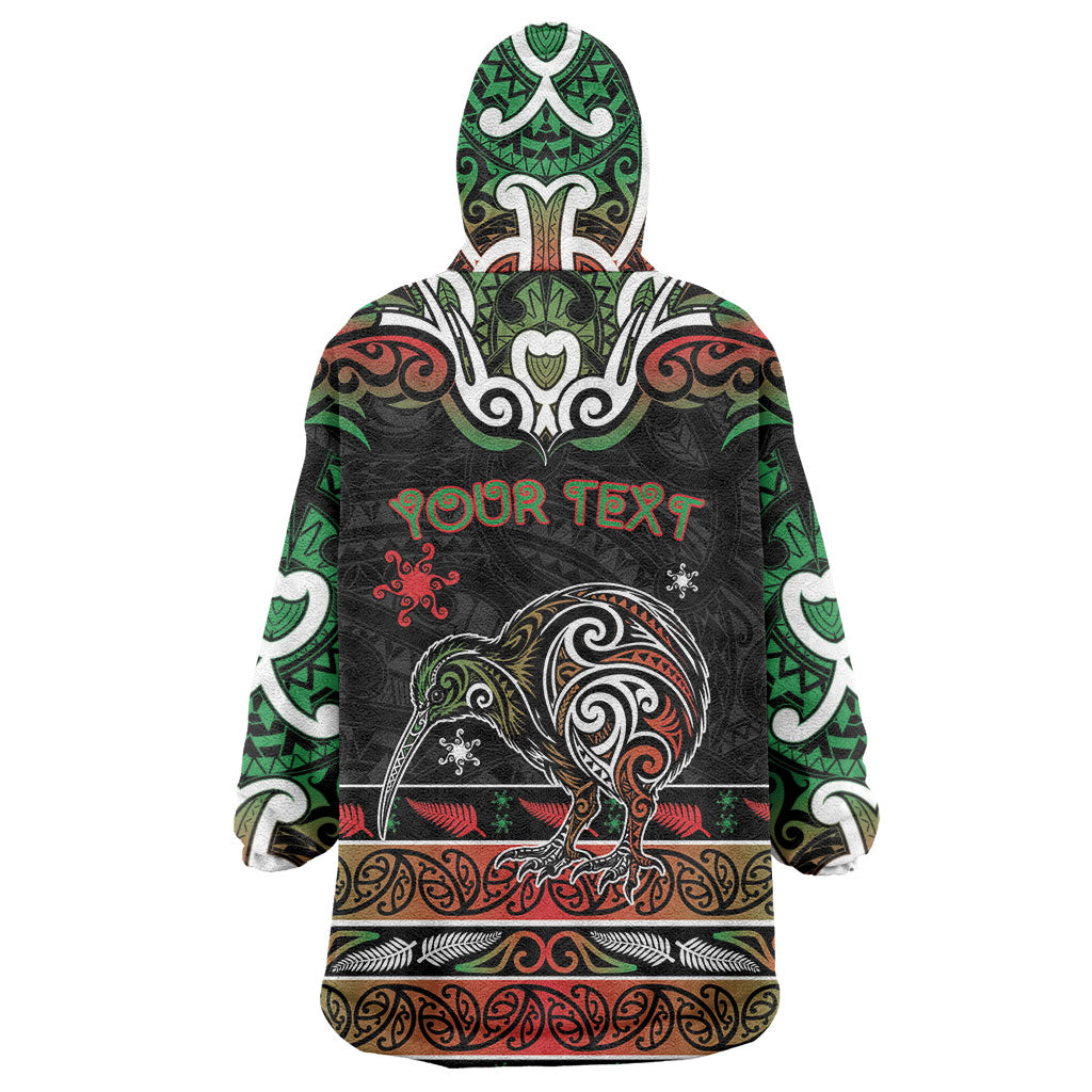Personalised Ngai Tuhoe Aotearoa Meri Kirihimete Wearable Blanket Hoodie Maori Kiwi Bird Silver Fern Koru Pattern