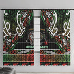Ngai Tuhoe Aotearoa Meri Kirihimete Window Curtain Maori Kiwi Bird Silver Fern Koru Pattern