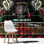 Ngai Tuhoe Aotearoa Meri Kirihimete Window Curtain Maori Kiwi Bird Silver Fern Koru Pattern