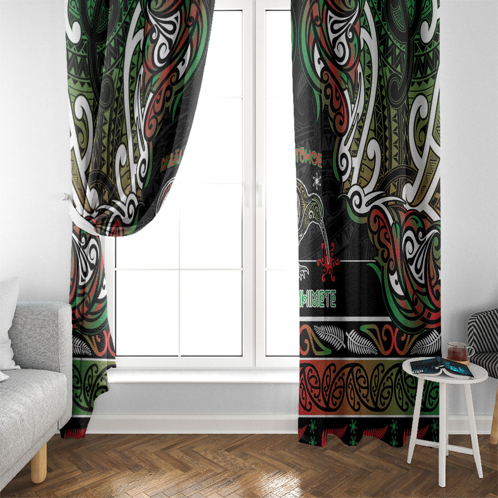 Ngai Tuhoe Aotearoa Meri Kirihimete Window Curtain Maori Kiwi Bird Silver Fern Koru Pattern
