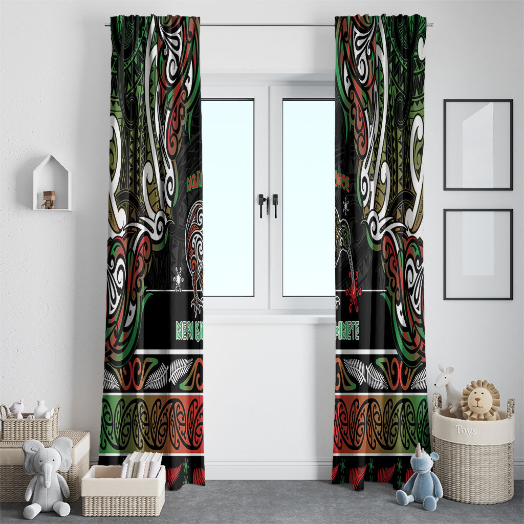 Ngai Tuhoe Aotearoa Meri Kirihimete Window Curtain Maori Kiwi Bird Silver Fern Koru Pattern