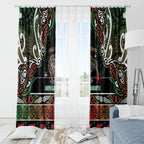 Ngai Tuhoe Aotearoa Meri Kirihimete Window Curtain Maori Kiwi Bird Silver Fern Koru Pattern