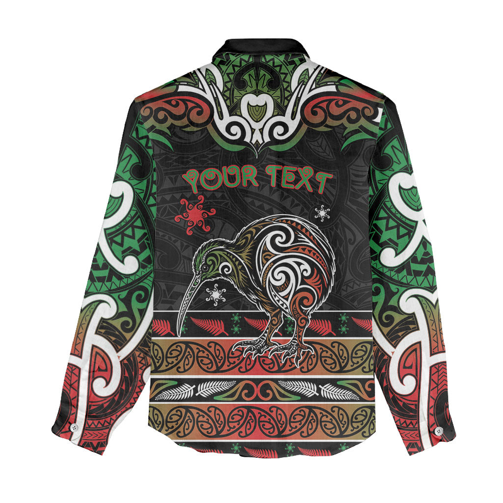Personalised Ngai Tuhoe Aotearoa Meri Kirihimete Women Casual Shirt Maori Kiwi Bird Silver Fern Koru Pattern