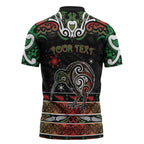 Personalised Ngai Tuhoe Aotearoa Meri Kirihimete Zipper Polo Shirt Maori Kiwi Bird Silver Fern Koru Pattern